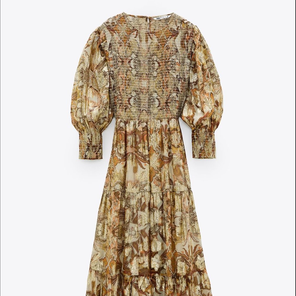 ZARA METALLIC THREAD PRINTED DRESS